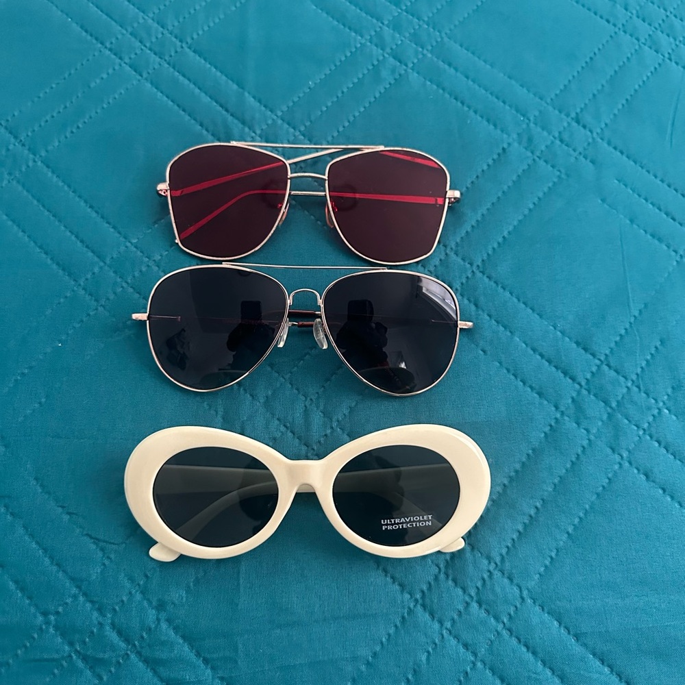 Stylish Women's Sunglasses Set - Red, Silver, Cream